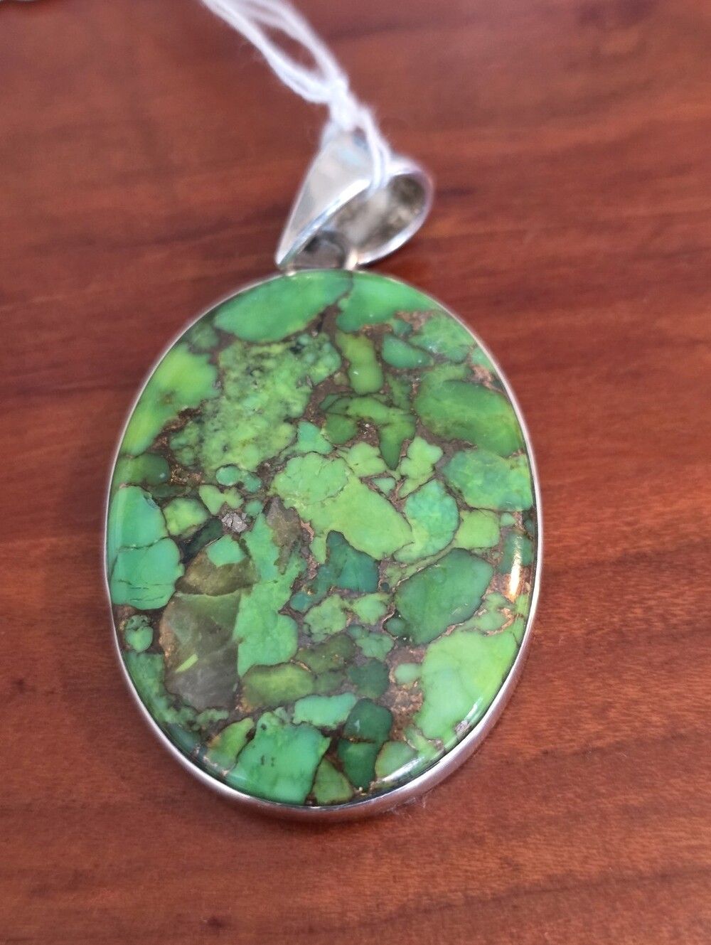 Sterling Silver Green Colored Composite Turquoise Oval Pendant